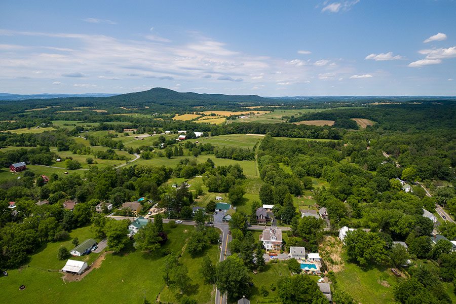 Silver Spring, MD Insurance - Aerial view of Barnesville, Montgomery County, Maryland with Moutians on the Horizon